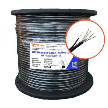 Cáp mạng Cat5E UTP 24AWG kèm cường lực – PE