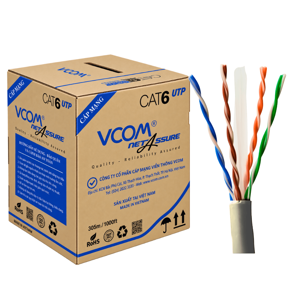 Cáp Mạng VCOM Cat6 UTP 24AWG PVC 305m