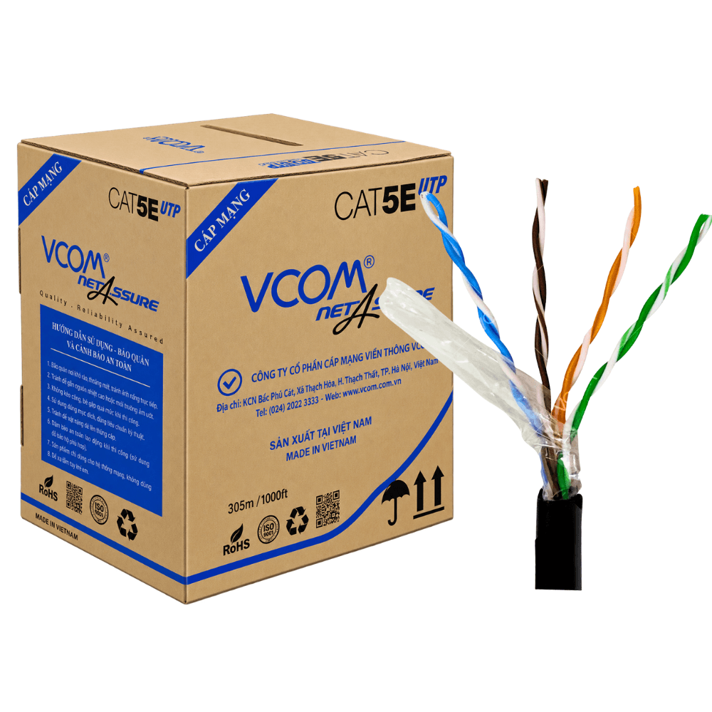 Cáp Mạng VCOM Cat5e UTP 24AWG Solid PE 305m