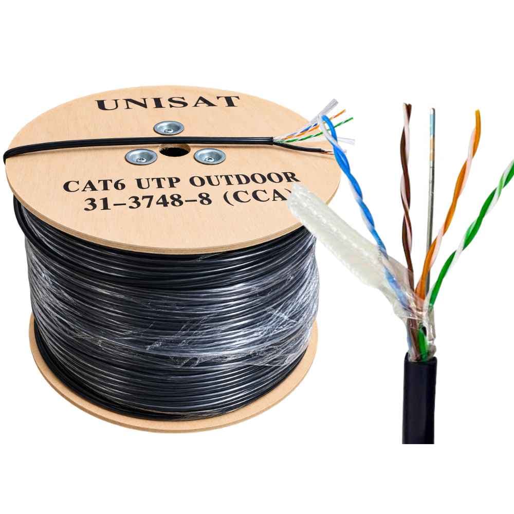 Cáp Mạng Ngoài Trời UNISAT Cat6 UTP CCA 23AWG 4x2x0.56mm PE Có Dây Treo 305m