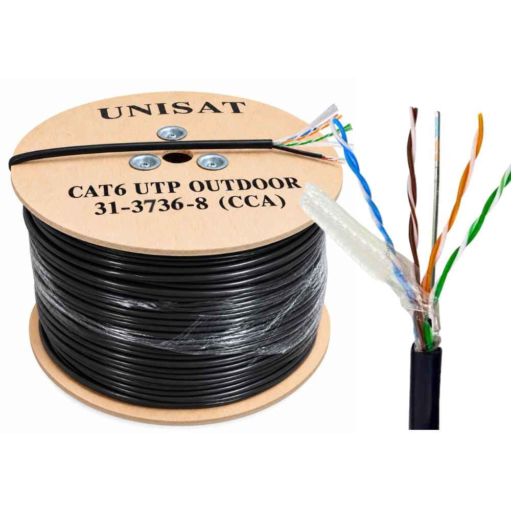 Cáp Mạng Ngoài Trời UNISAT Cat6 FTP CCA 23AWG 4x2x0.56mm PE Có Dây Treo 305m