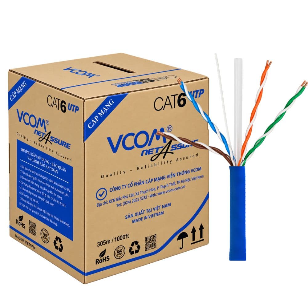 Cáp Mạng VCOM Cat6 UTP 23AWG PVC 305m Màu Xanh
