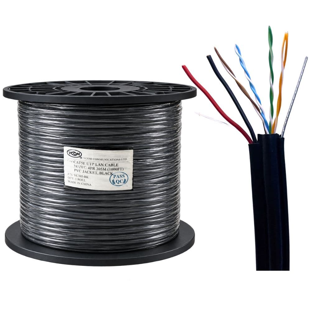 Cáp Mạng Liền Nguồn VCOM Cat5e UTP 25AWG PVC Có Thép Treo 305m