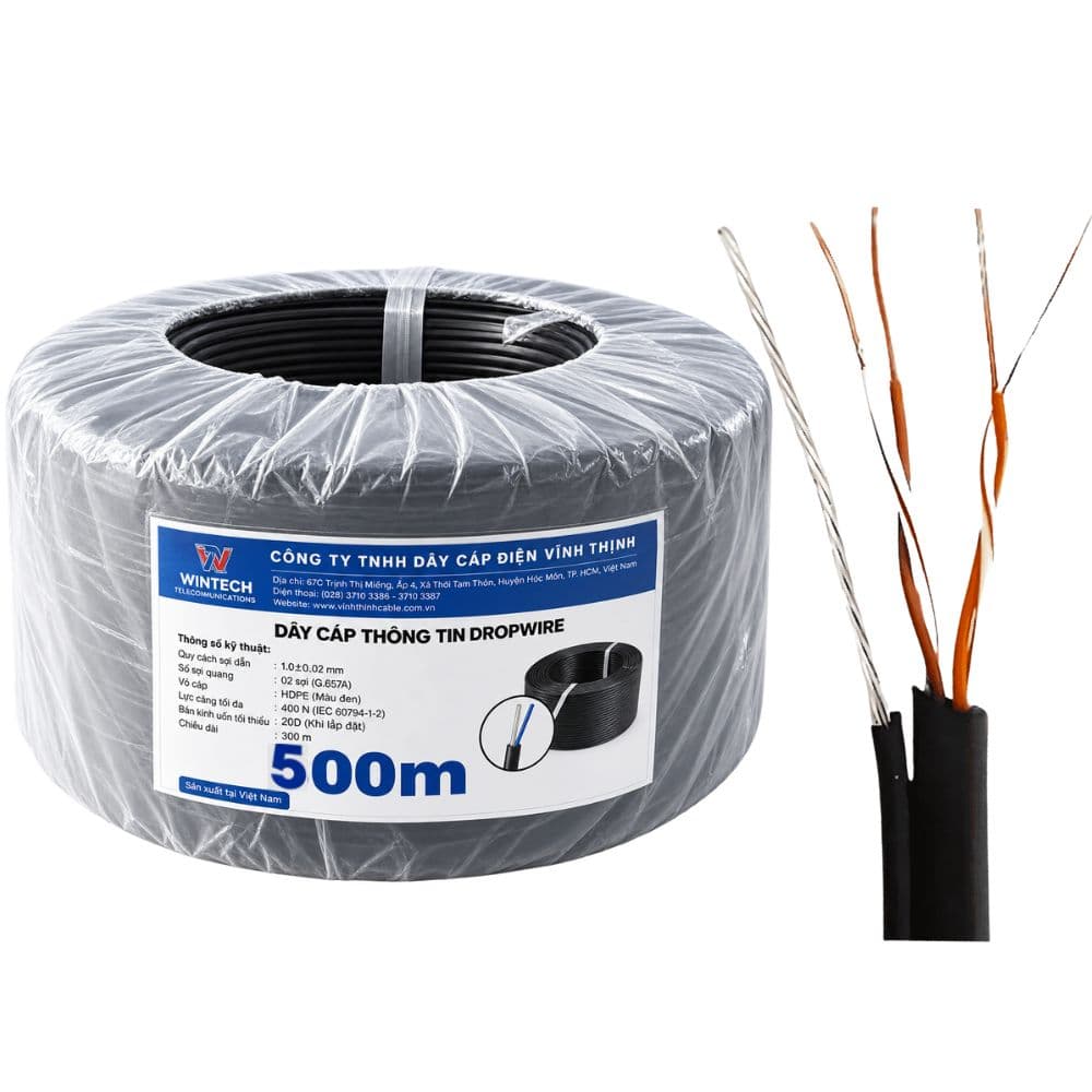 Dây Điện Thoại Vĩnh Thịnh 4 Lõi Đồng 0.45mm Có Thép Treo 500m