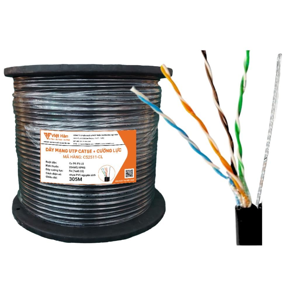 Cáp Mạng Việt Hàn LS-DVH Cat5e UTP 25AWG + Nguồn PVC 305m