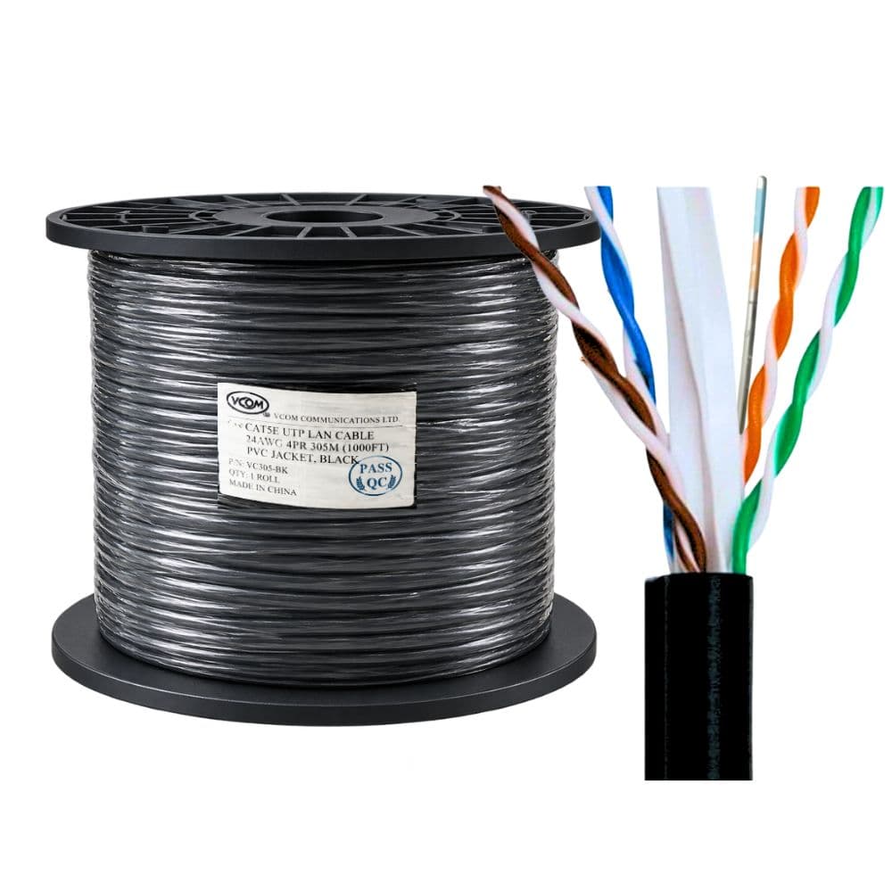 Cáp Mạng VCOM Cat5e UTP 25AWG PE Có Thép Treo 305m