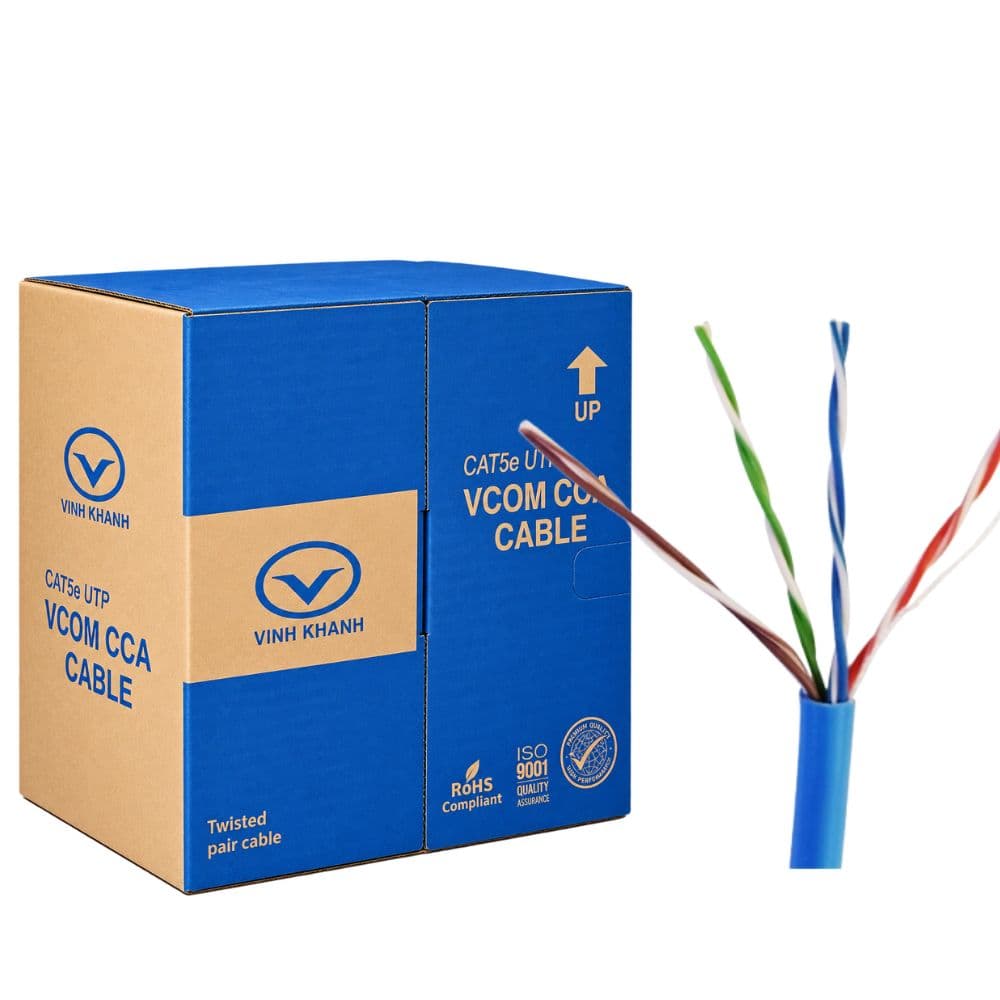 Cáp Mạng VCOM Cat5e UTP CCA 24AWG Solid PVC 305m