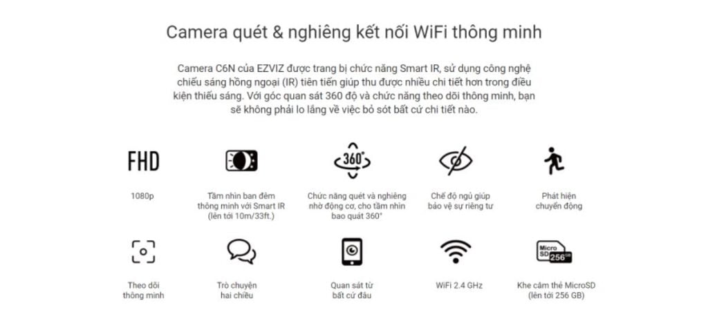 Camera wifi không dây Ezviz 2MP C6N Full HD1080P