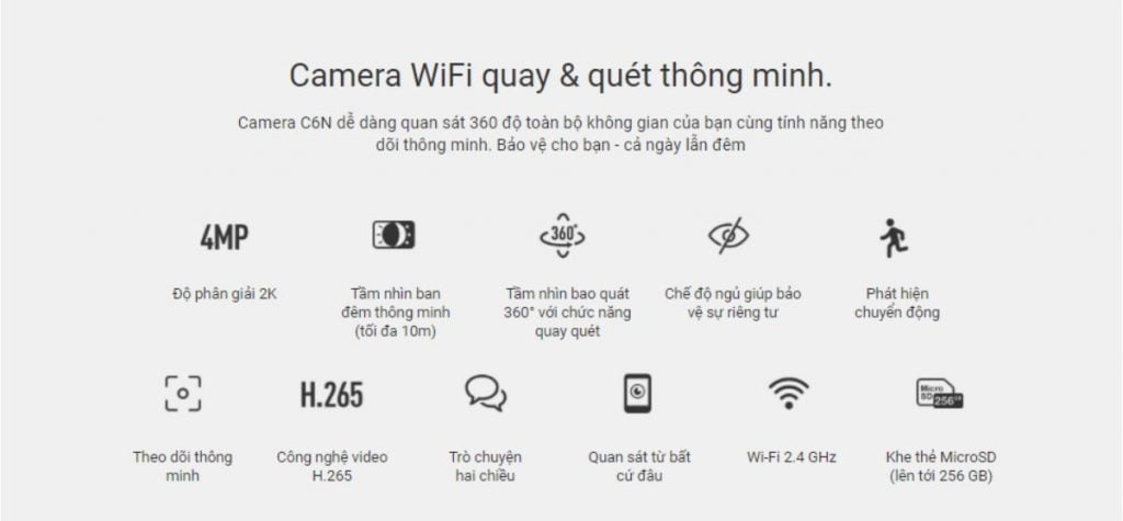 Camera Wifi không dây EZVIZ 4MP CS-C6N-D0-8B4WF