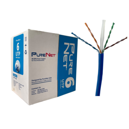 Cáp mạng PURENET Cat6 24AWG lõi đồng nguyên chất 4 đôi, vỏ PVC CMX màu xanh