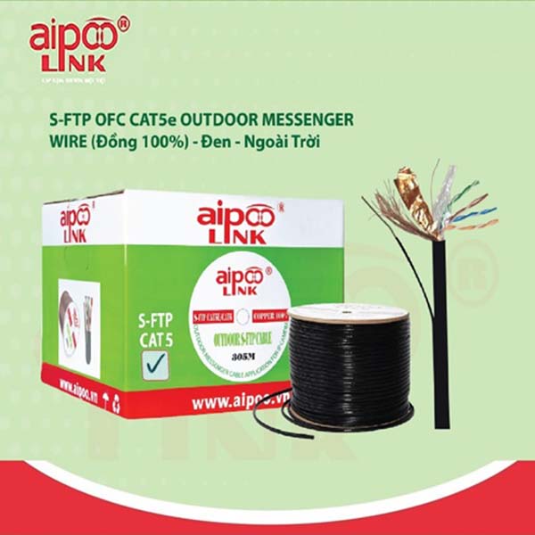 Cáp mạng Aipoo Link Outdoor CAT5E S-FTP OFC 24 AWG 305M/ROLL