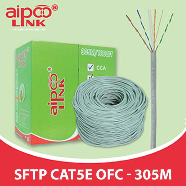 Cáp mạng Aipoo Link SFTP CAT5E OFC 24AWG 305M/ROLL (Màu Xám)